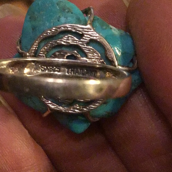 GORGEOUS 925 STAMPED ROSE πΉ FLOWER TURQUOISE RING - Picture 5 of 6